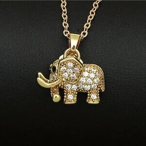 Stainless Steel Elephant Pendant Necklace in Gold Tones and embedded Zirconia